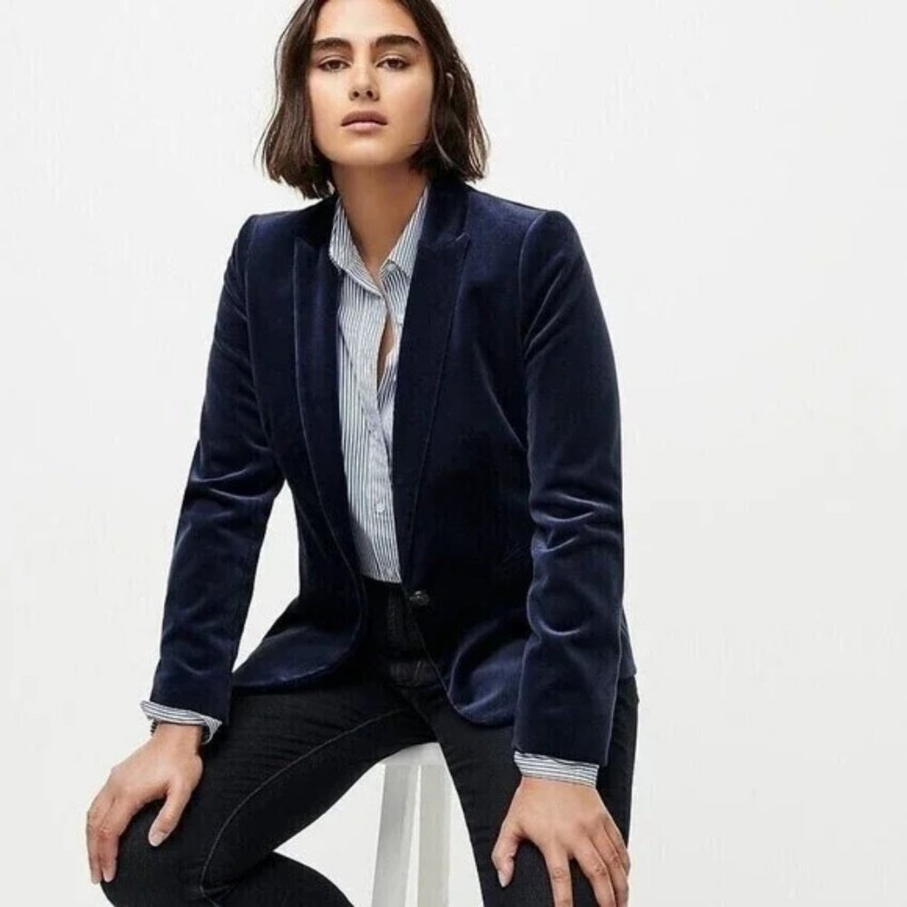 J.Crew Parke Navy Blue Velvet Blazer 4 Petite